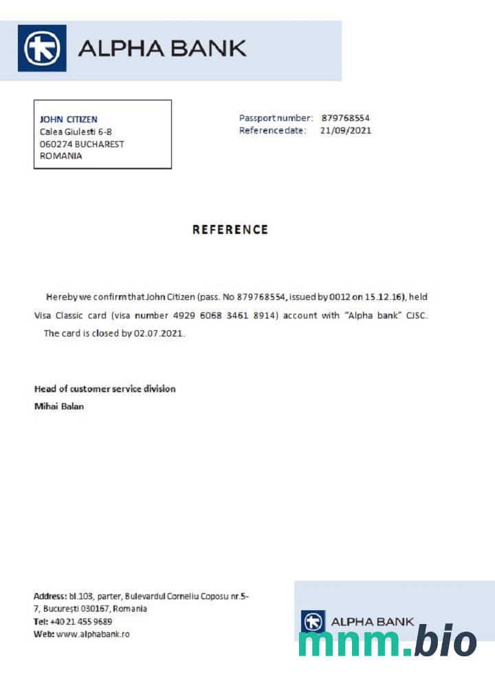 Przykład zamknięcia banku w Rumunii Alpha w formatach Word i PDF